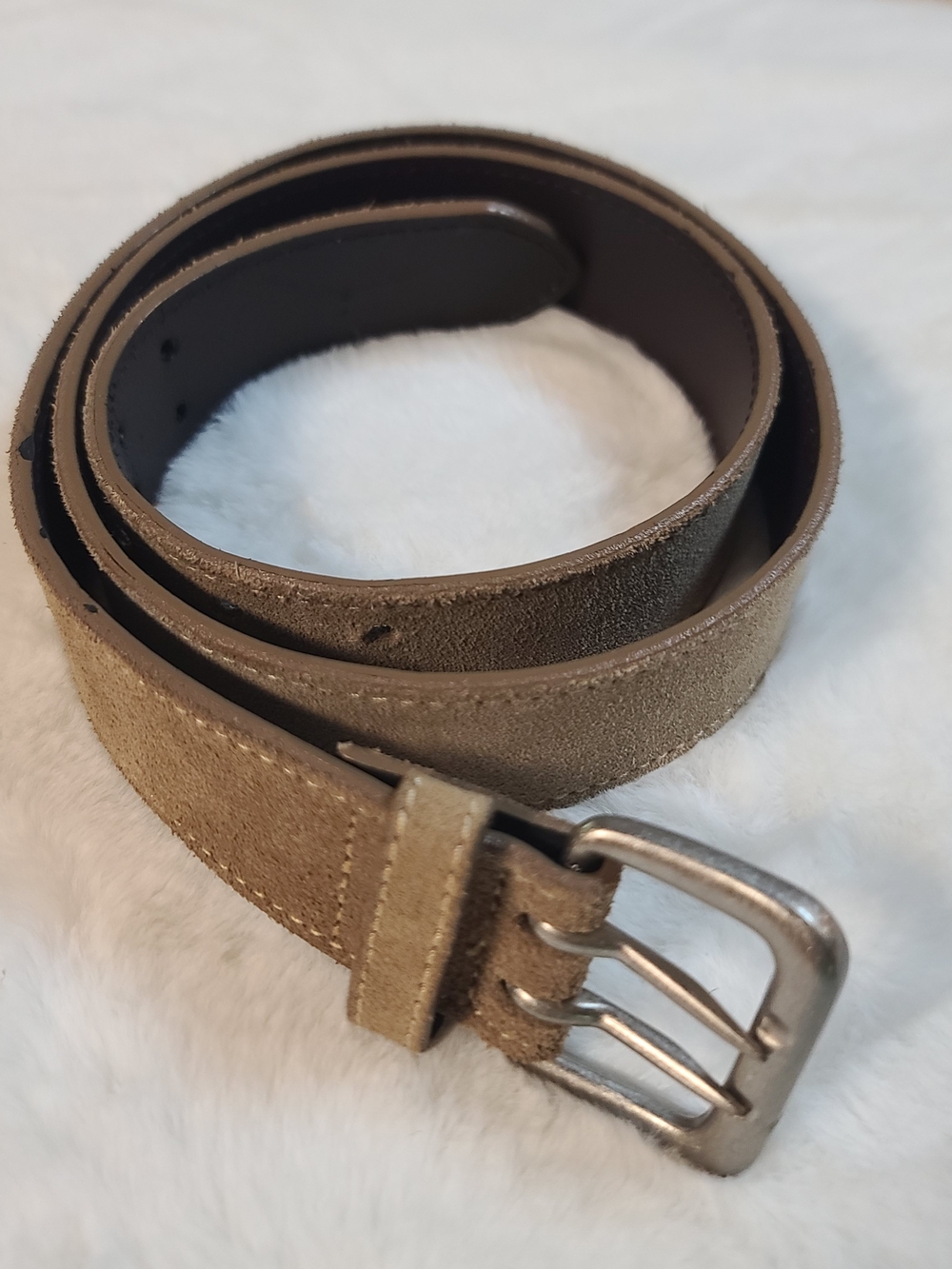 Source Unknown Taupe Suede Men's Belt with Metal Buckle